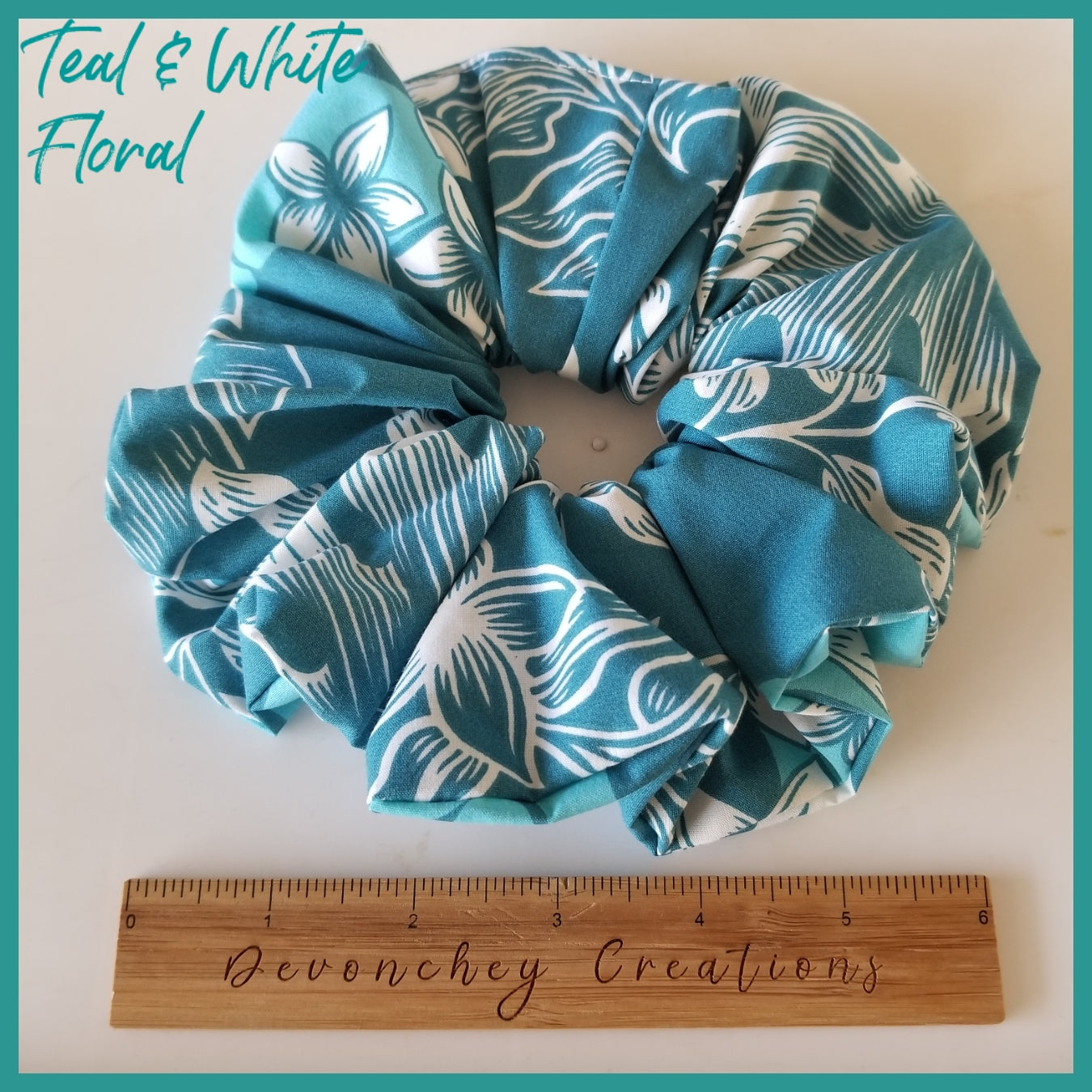 Giant Hawaiian Scrunchie, Teal & White Floral XL Scrunchie