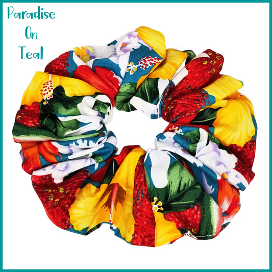 Giant Hawaiian Scrunchie, Paradise On Teal XL Scrunchie