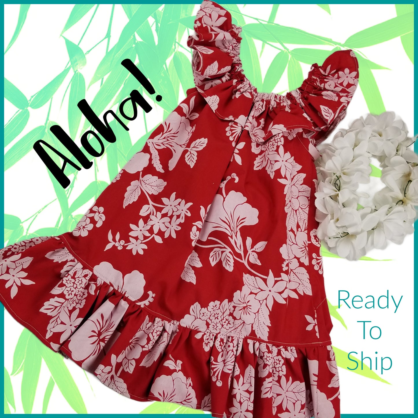 Hawaiian Dress With Ruffles For Girls and Toddlers, Customizable Length