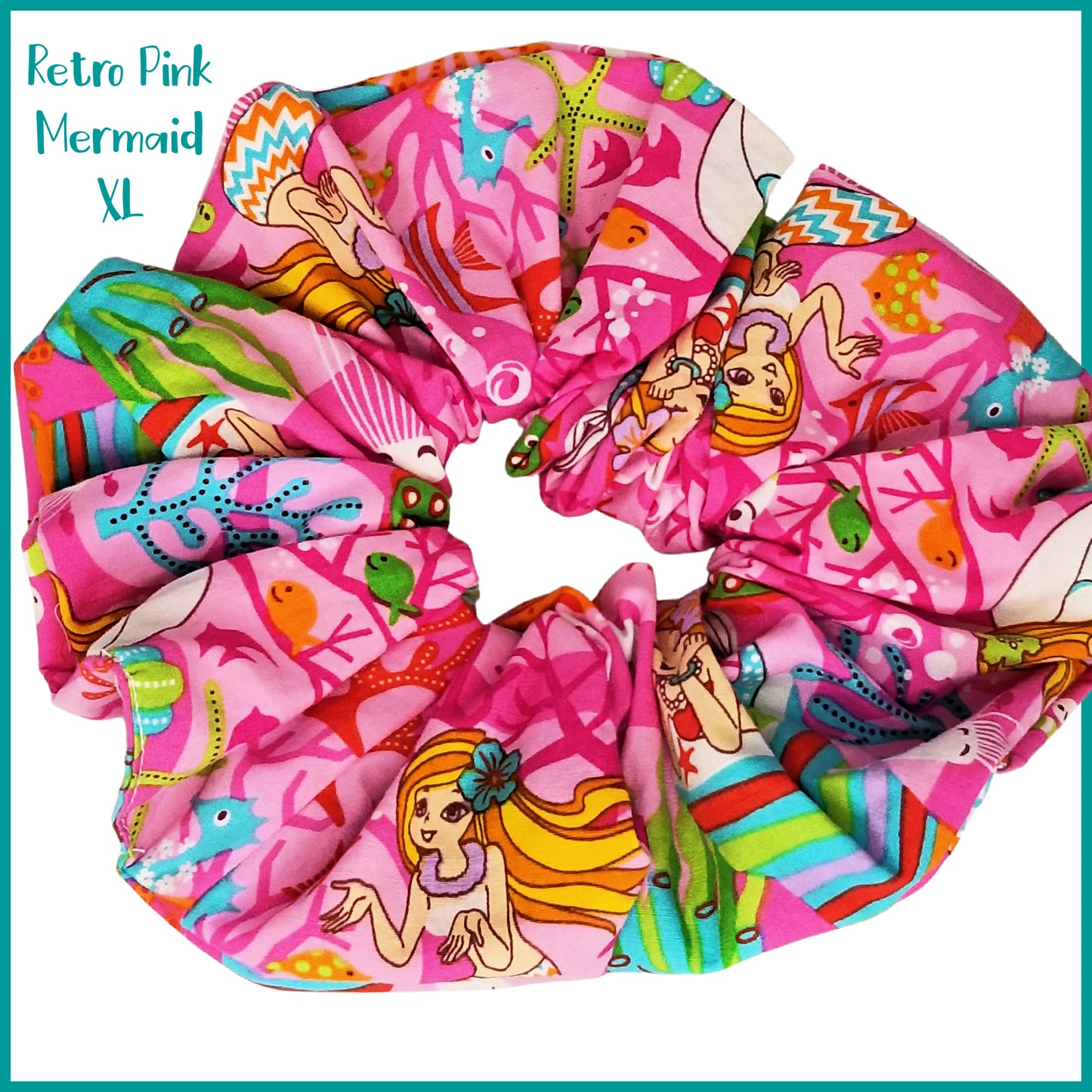 Giant Hawaiian Scrunchie, Pink Retro Mermaid XL Scrunchie