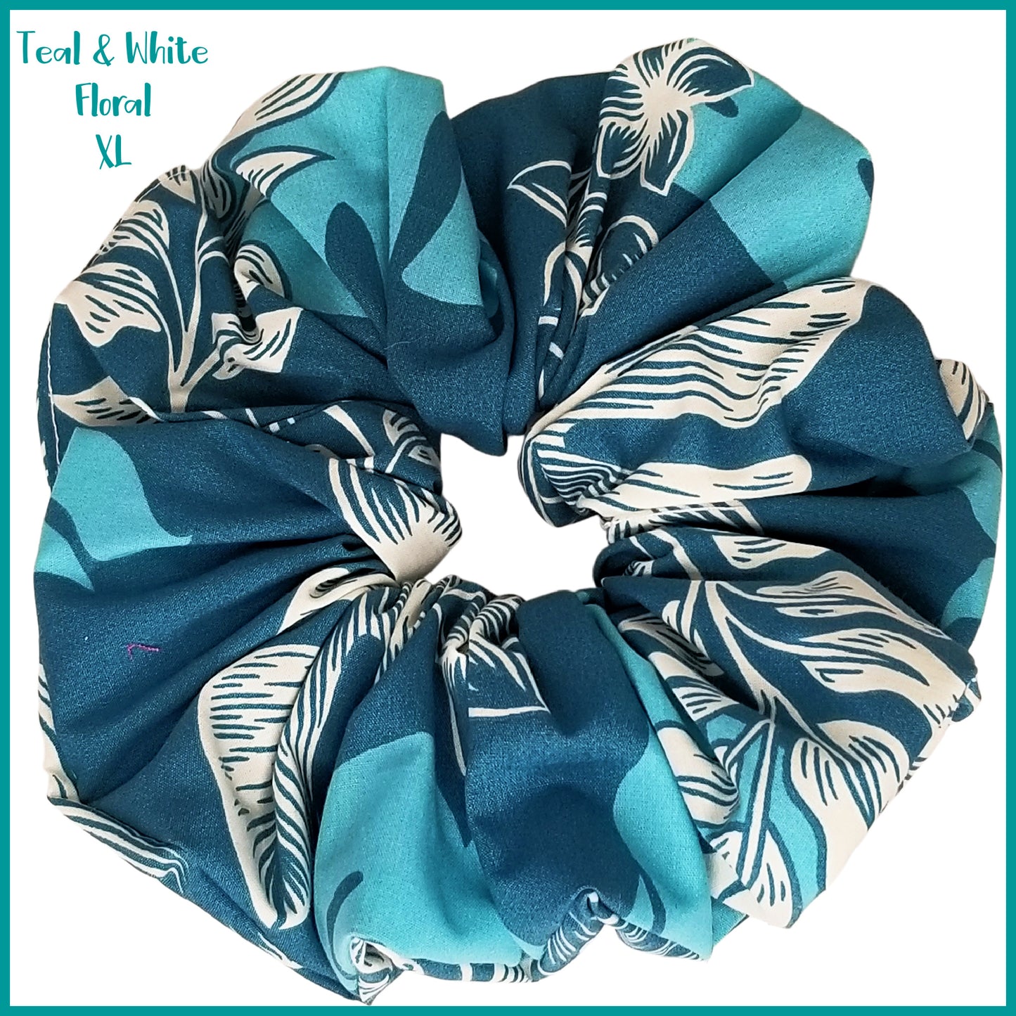 Giant Hawaiian Scrunchie, Teal & White Floral XL Scrunchie